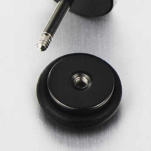 10mm Men Steel Greek Key Stud Earring with Carbon Fiber, Cheater Fake Ear Plugs Gauges