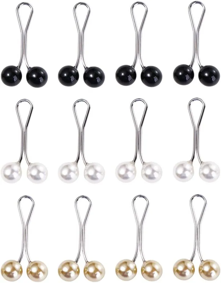 12pcs/Set Multicolor Headscarf Pearl Pins, Girls U Shape Party Scarf Shawl Clips Jewelry Accessories(Black&White&Gold)