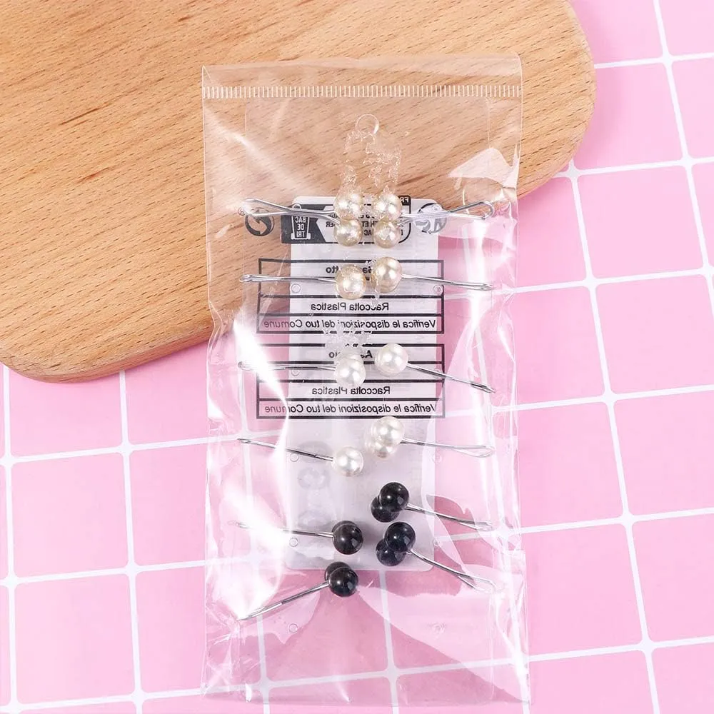 12pcs/Set Multicolor Headscarf Pearl Pins, Girls U Shape Party Scarf Shawl Clips Jewelry Accessories(Black&White&Gold)