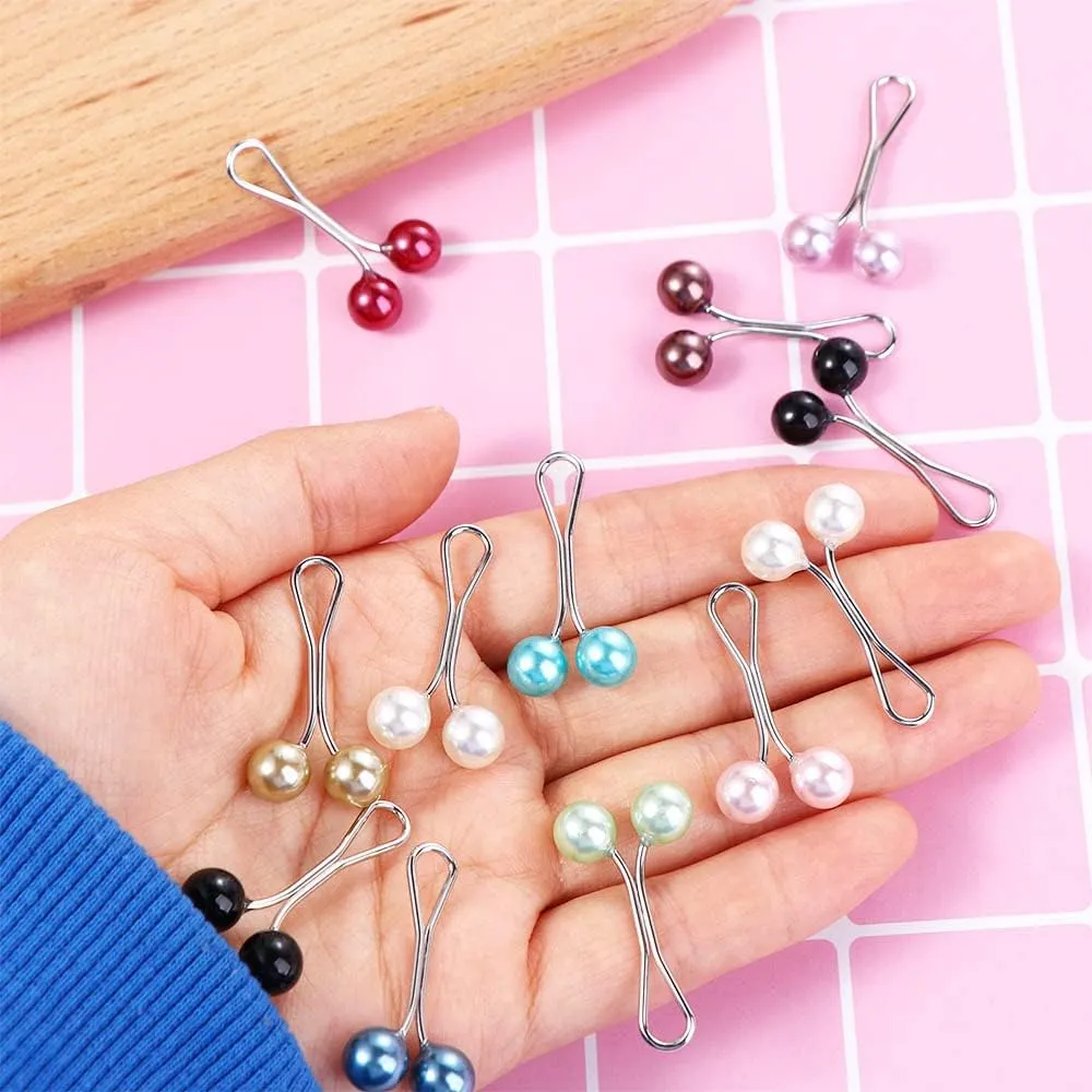 12pcs/Set Multicolor Headscarf Pearl Pins, Girls U Shape Party Scarf Shawl Clips Jewelry Accessories(Black&White&Gold)