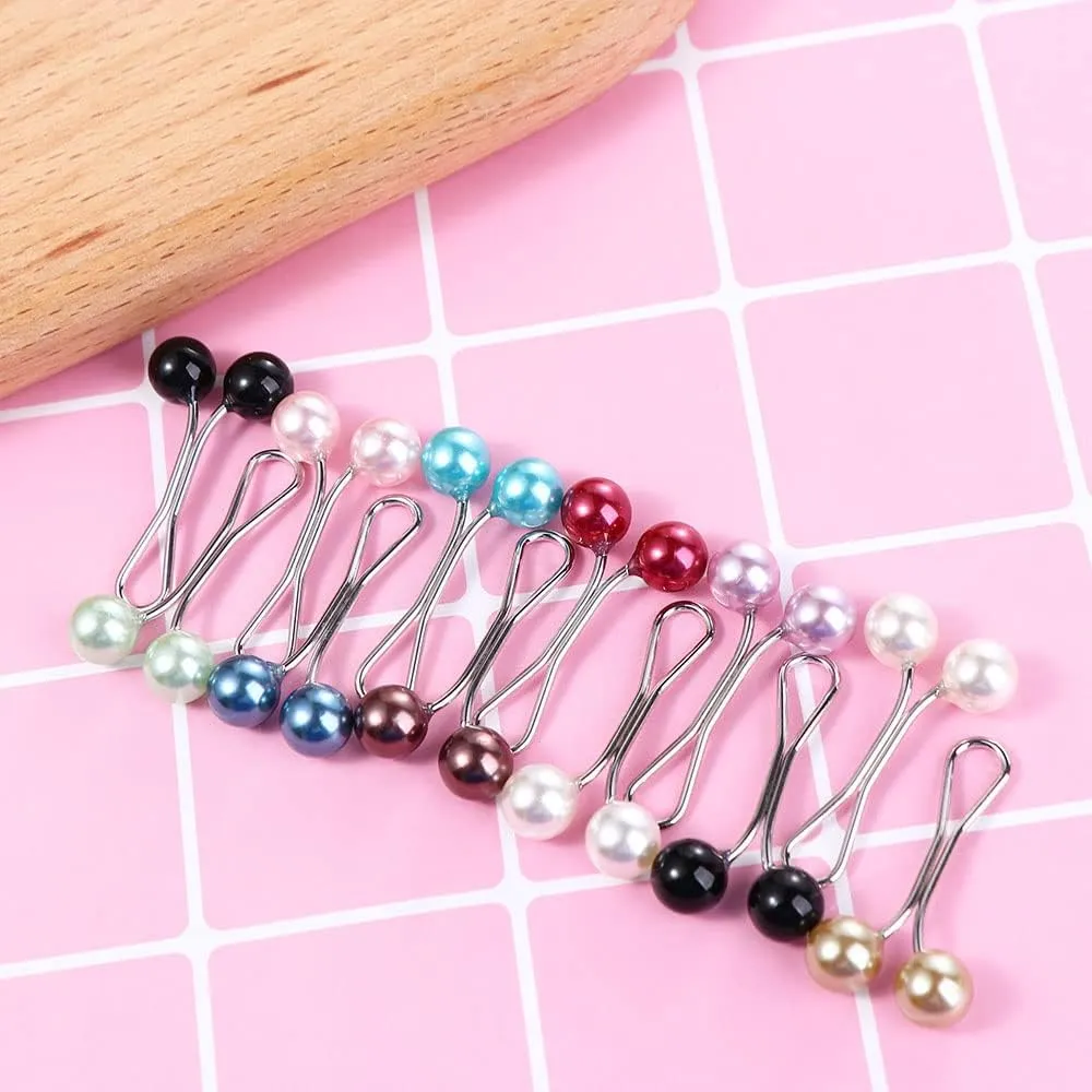 12pcs/Set Multicolor Headscarf Pearl Pins, Girls U Shape Party Scarf Shawl Clips Jewelry Accessories(Black&White&Gold)