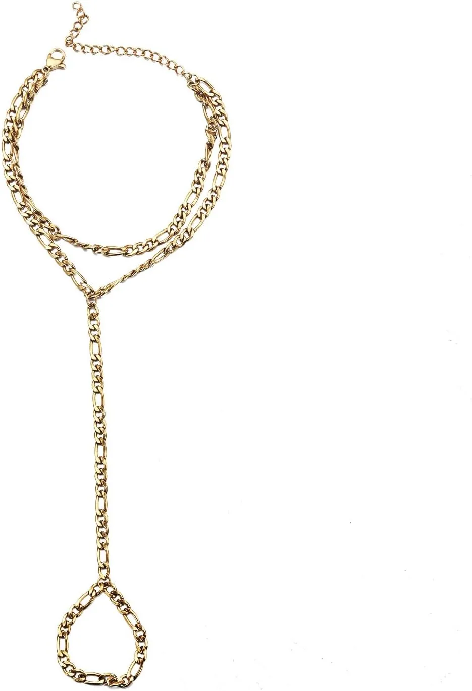 18K Gold Figaro Chain Hand Chain Bracelet,Dainty Finger Ring Bracelet Hand Chain for Women Trendy,Hand Jewelry Bracelet With Finger Ring,Fashion Gifts For Birthdays Anniversary