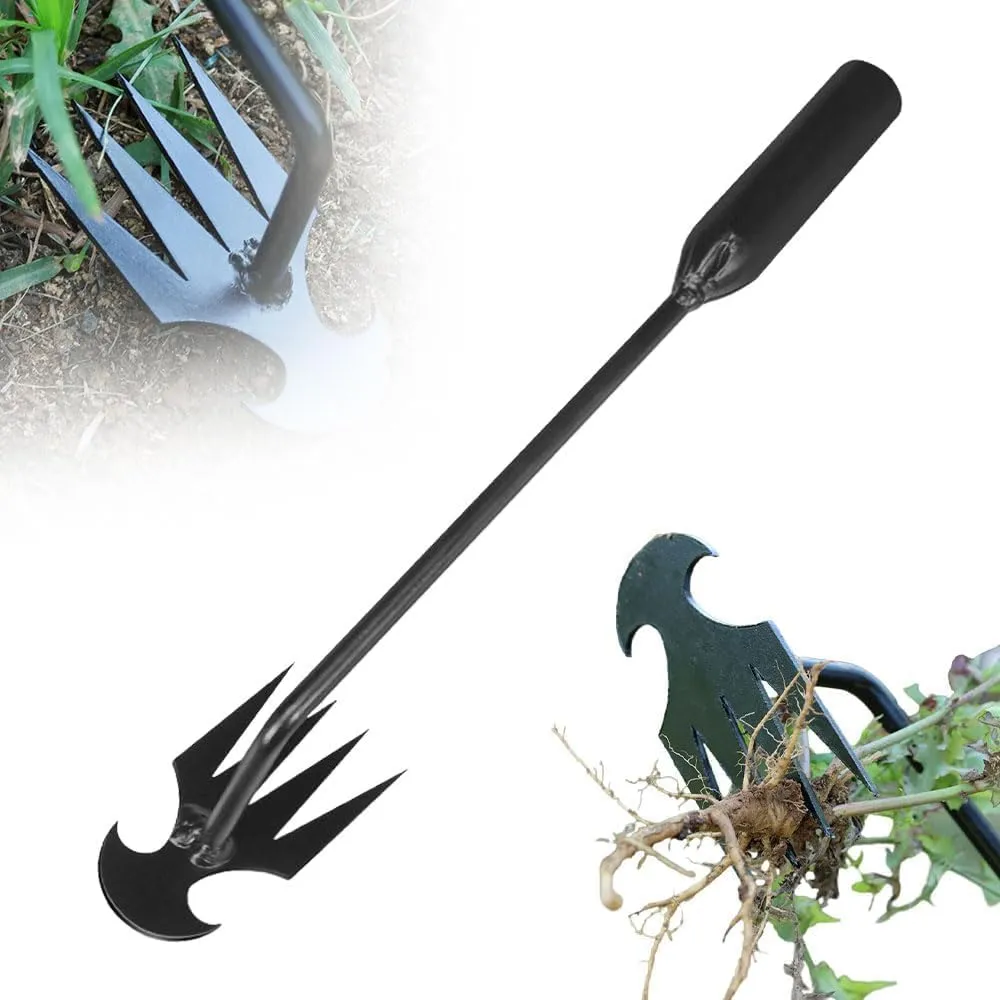 2025 Upgrade Weeding Artifact Uprooting Weeding Tool, 4 Teeth Manganese Manual Weed Remover Tool with Long Handle, Durable Steel Weeding Claw Uprooting Tool for Yard and Garden (Black 20in)