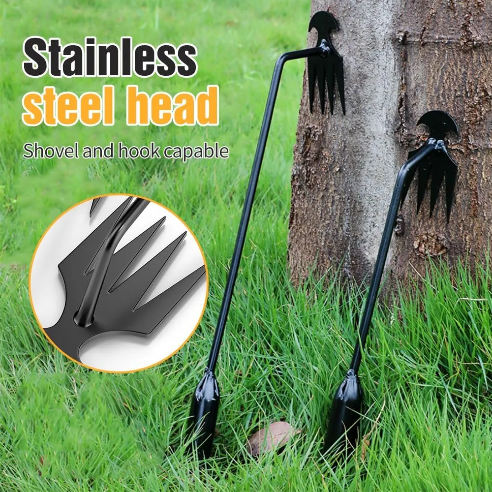 2025 Upgrade Weeding Artifact Uprooting Weeding Tool, 4 Teeth Manganese Manual Weed Remover Tool with Long Handle, Durable Steel Weeding Claw Uprooting Tool for Yard and Garden (Black 20in)