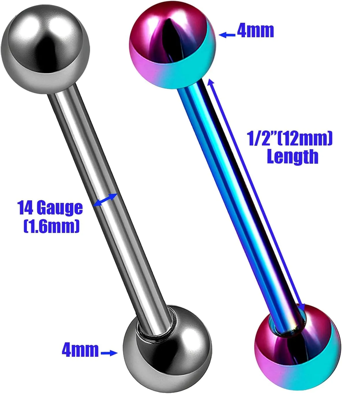 2PCS Titanium G23 tongue ring balls 14g 4mm Ball Earrings Piercing Jewelry Pick Size and Color