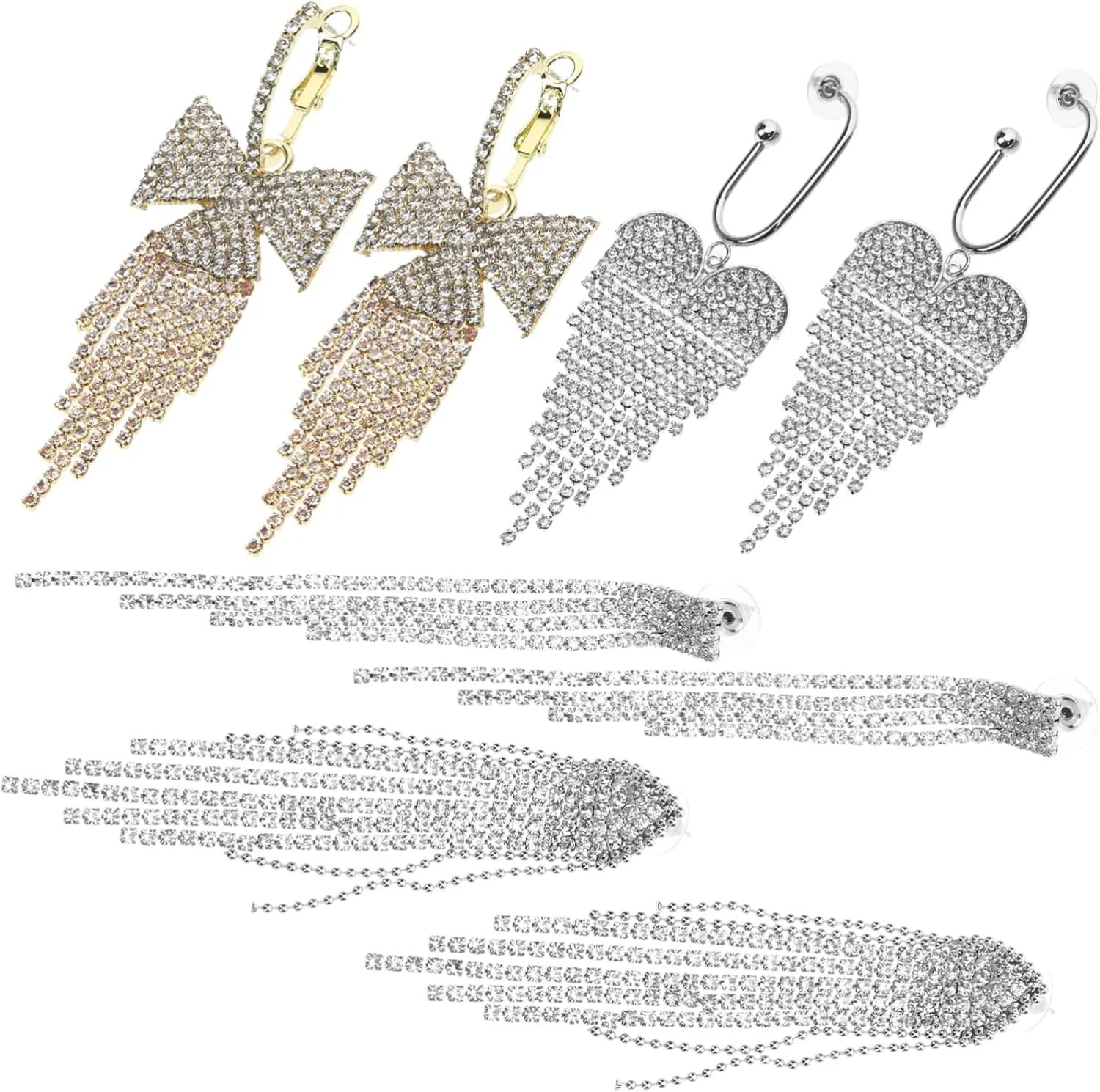 4 Pairs Bling Rhinestone Dangle Earrings for Women Stylish Long Tassel Ear Jewelry for Brides and Special Occasions Eye Catching Chandelier Design