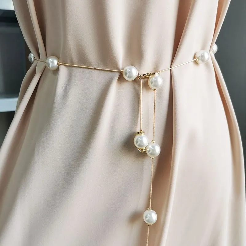 Adjustable Metal and Pearl Accent Waist Belts