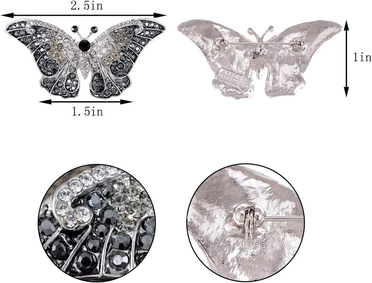 Alilang Empress Monarch Winged Butterfly Crystal Rhinestone Brooch Pin