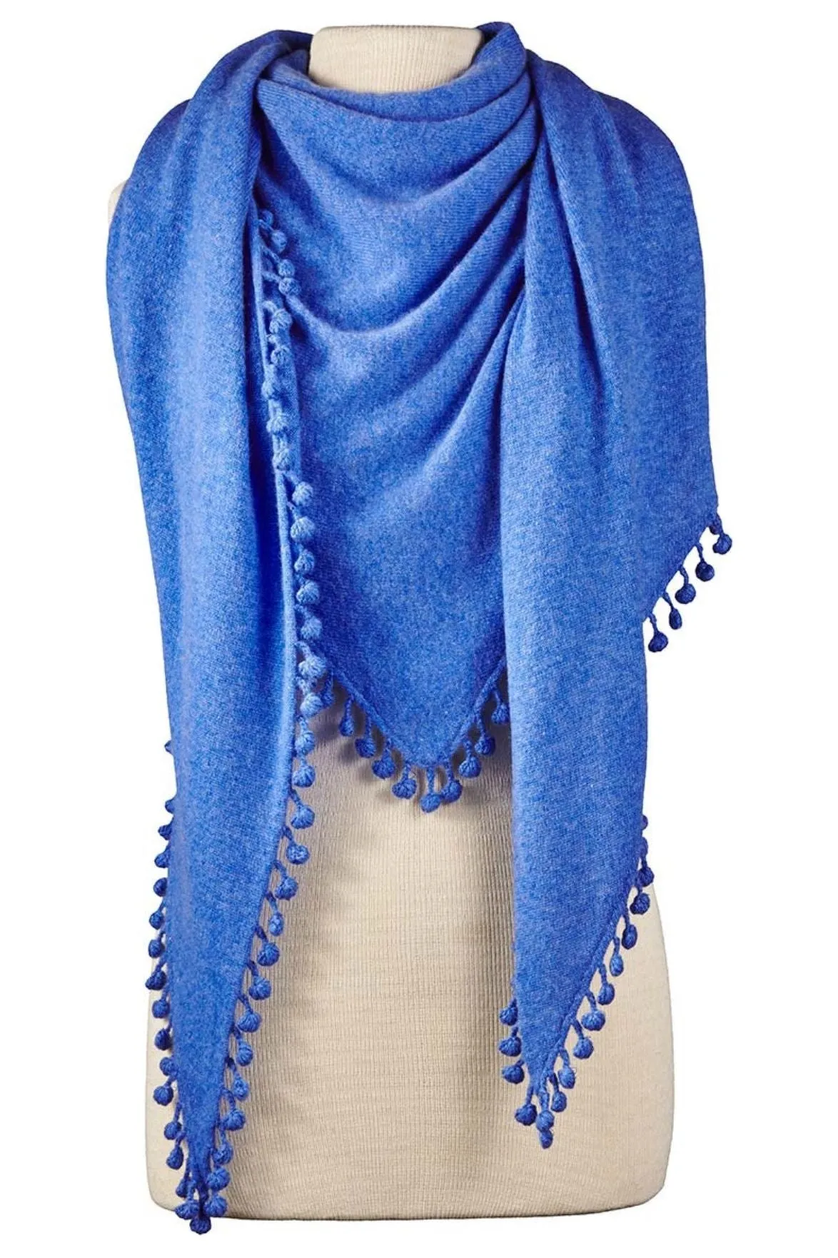 Alpine Cashmere Pom-Pom Triangle Wrap | Ocean