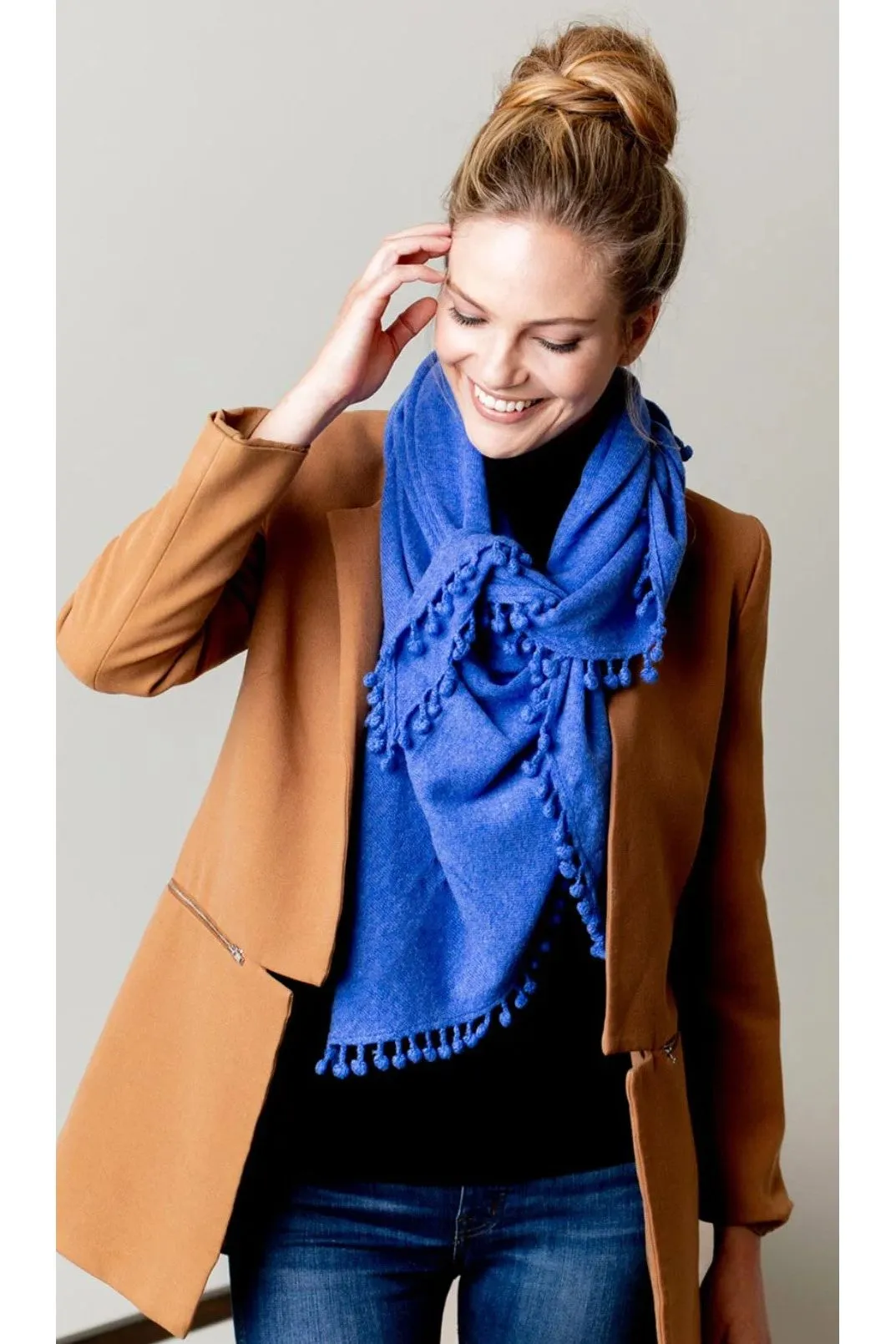 Alpine Cashmere Pom-Pom Triangle Wrap | Ocean
