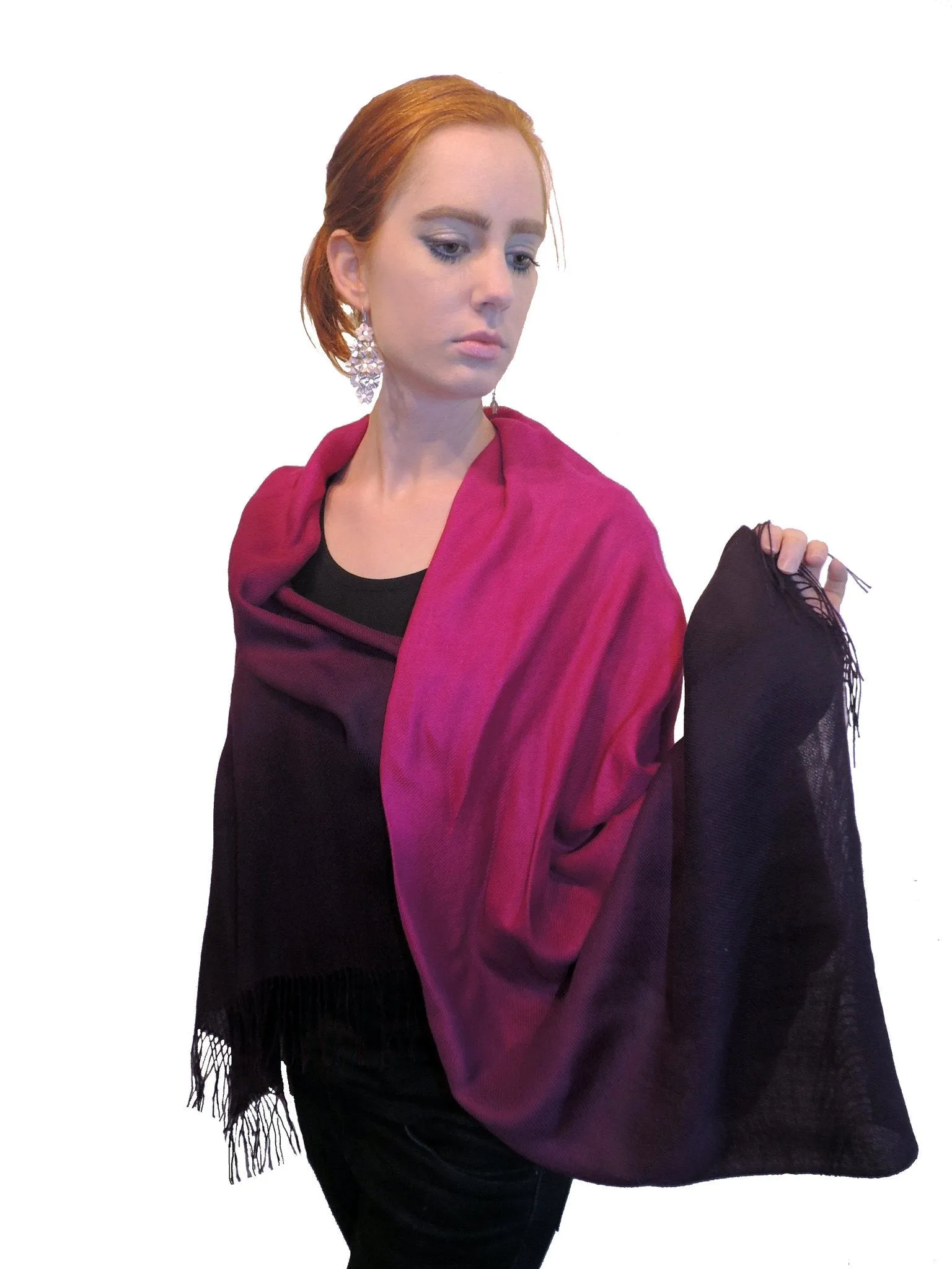 Baby Alpaca & Silk Shawl Two-toned Degrade - Dip Dyed in Magenta