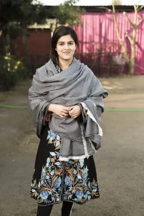 Blue And White Color Texture Semi pashmina Ladakhi Wool Shawl Is Known For Its Softness.