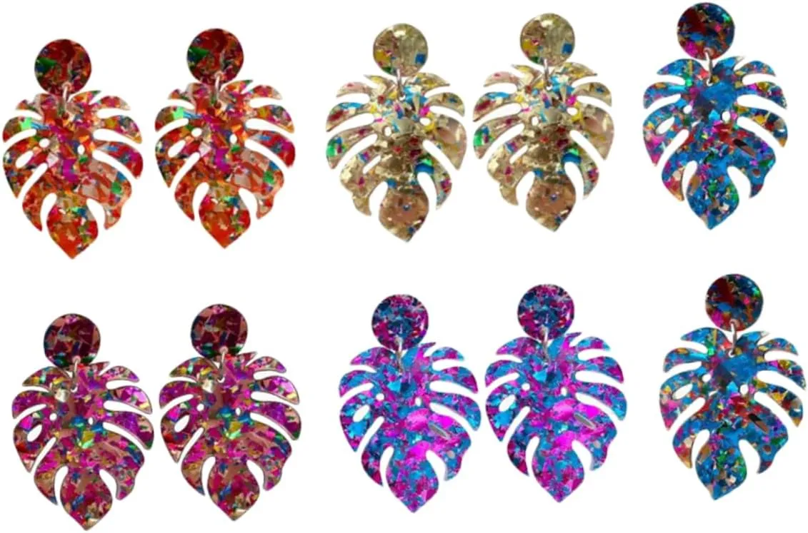 Boho Leaf Sequin Earrings Set of 5 Acrylic Dangle Earrings for Girls Fashion Party Accessory