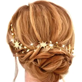 Casdre Sparkly Rhinestone Star Wedding Hair Vine Gold Crystal Bridal Hair Accessories Prom Hair Pieces for Women and Brides (A Gold)