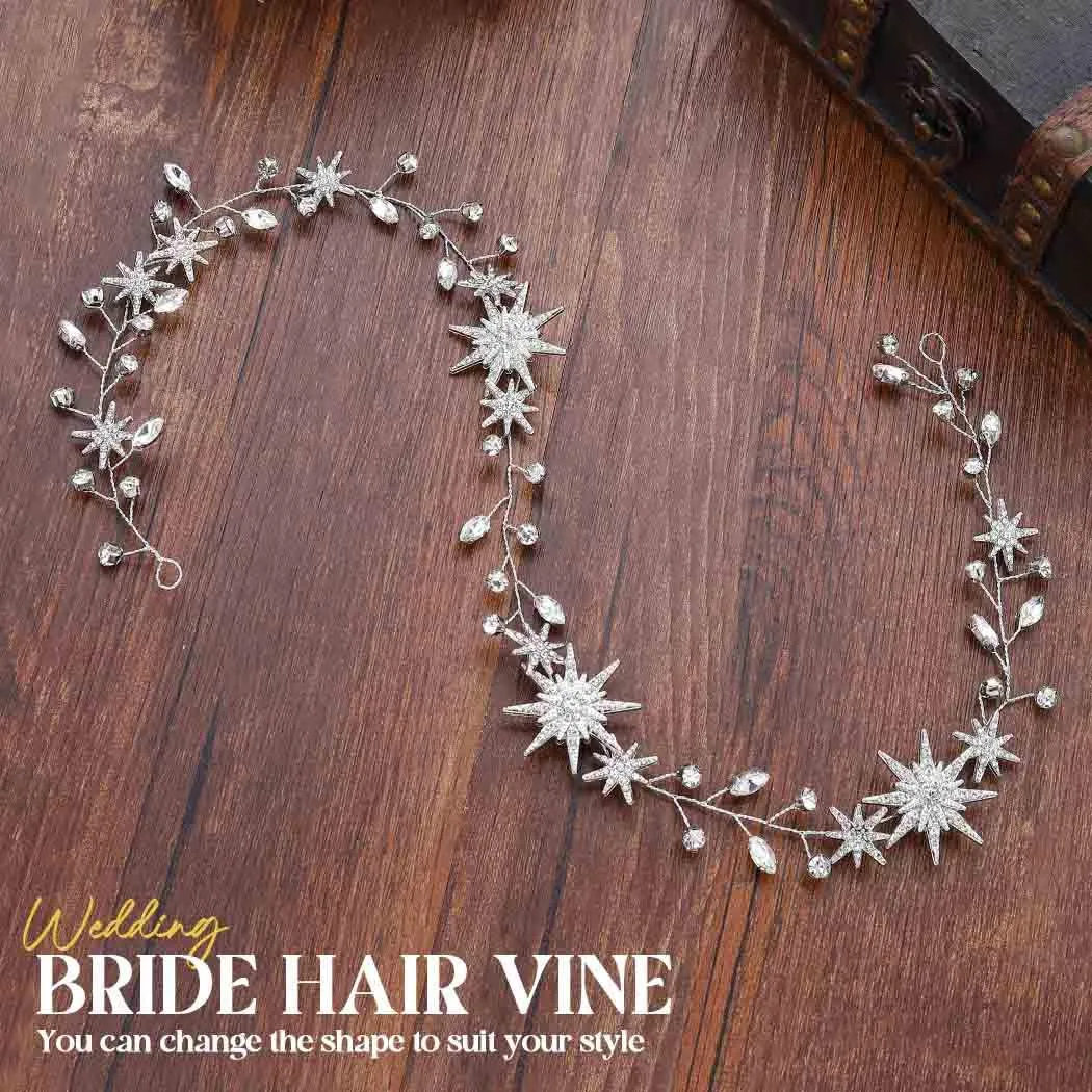 Casdre Star Hair Vine Rhinestone Bride Wedding Headband Bridal Headpieces Crystal Hair Accessories for Women and Girls (B Silver)