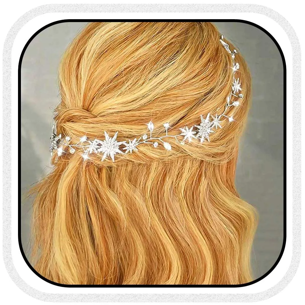Casdre Star Hair Vine Rhinestone Bride Wedding Headband Bridal Headpieces Crystal Hair Accessories for Women and Girls (B Silver)