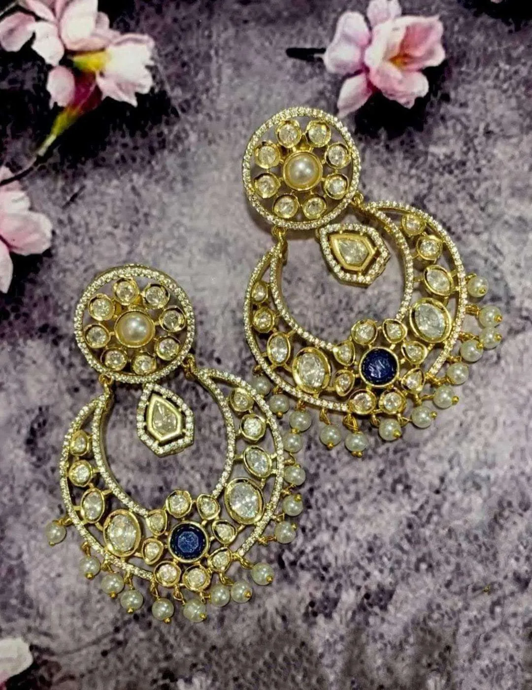 Chandbali Moti Kundan Earring