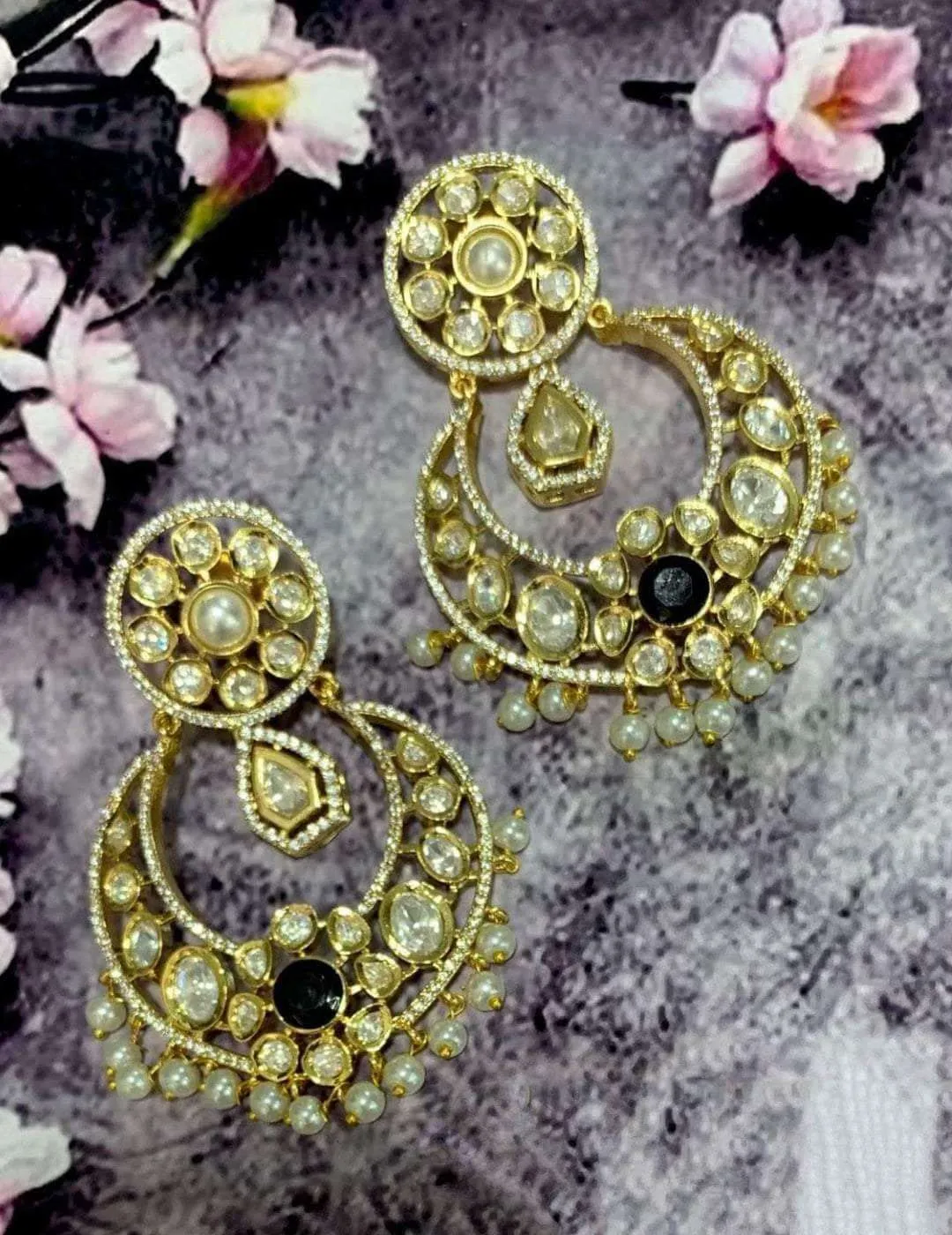 Chandbali Moti Kundan Earring