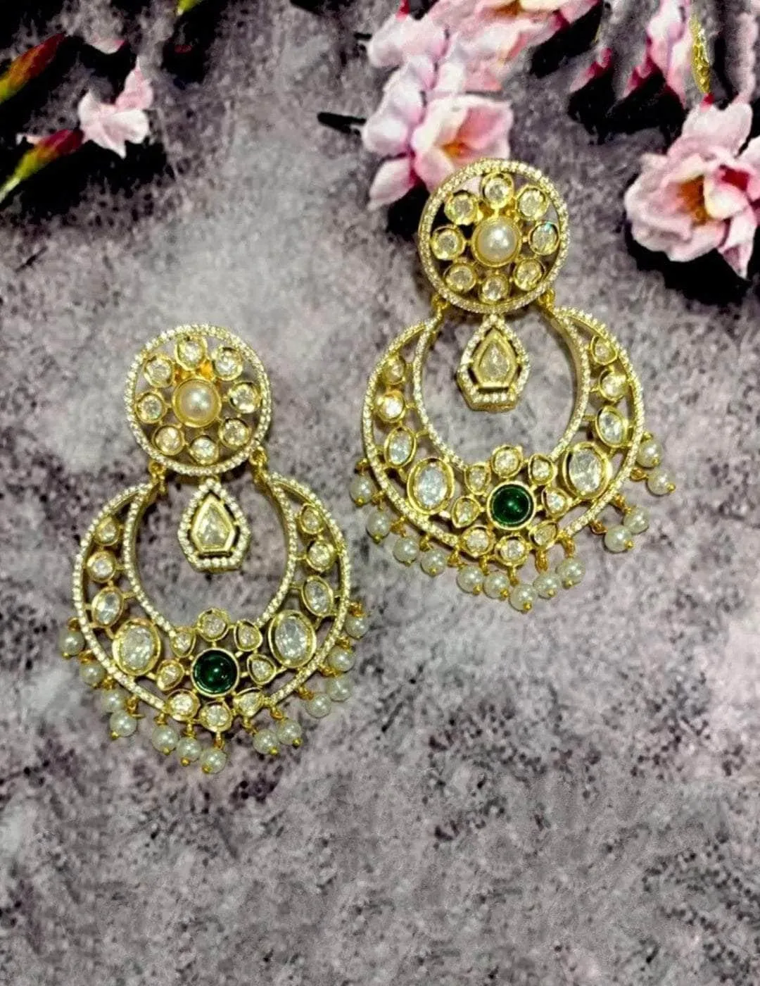 Chandbali Moti Kundan Earring