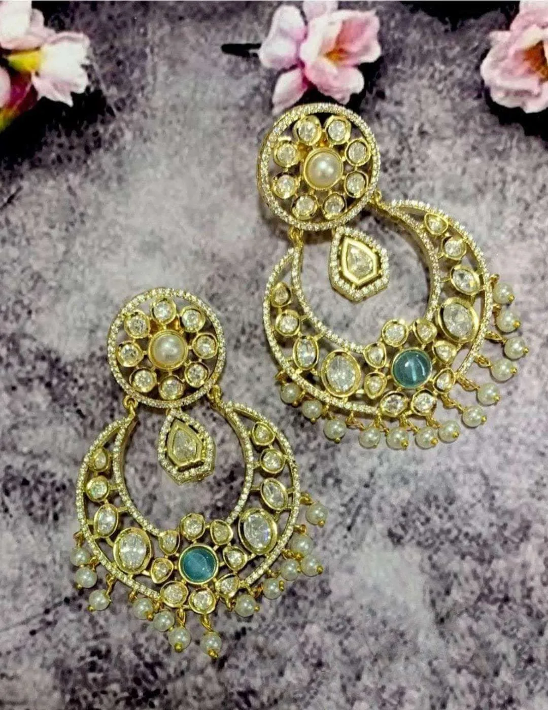 Chandbali Moti Kundan Earring