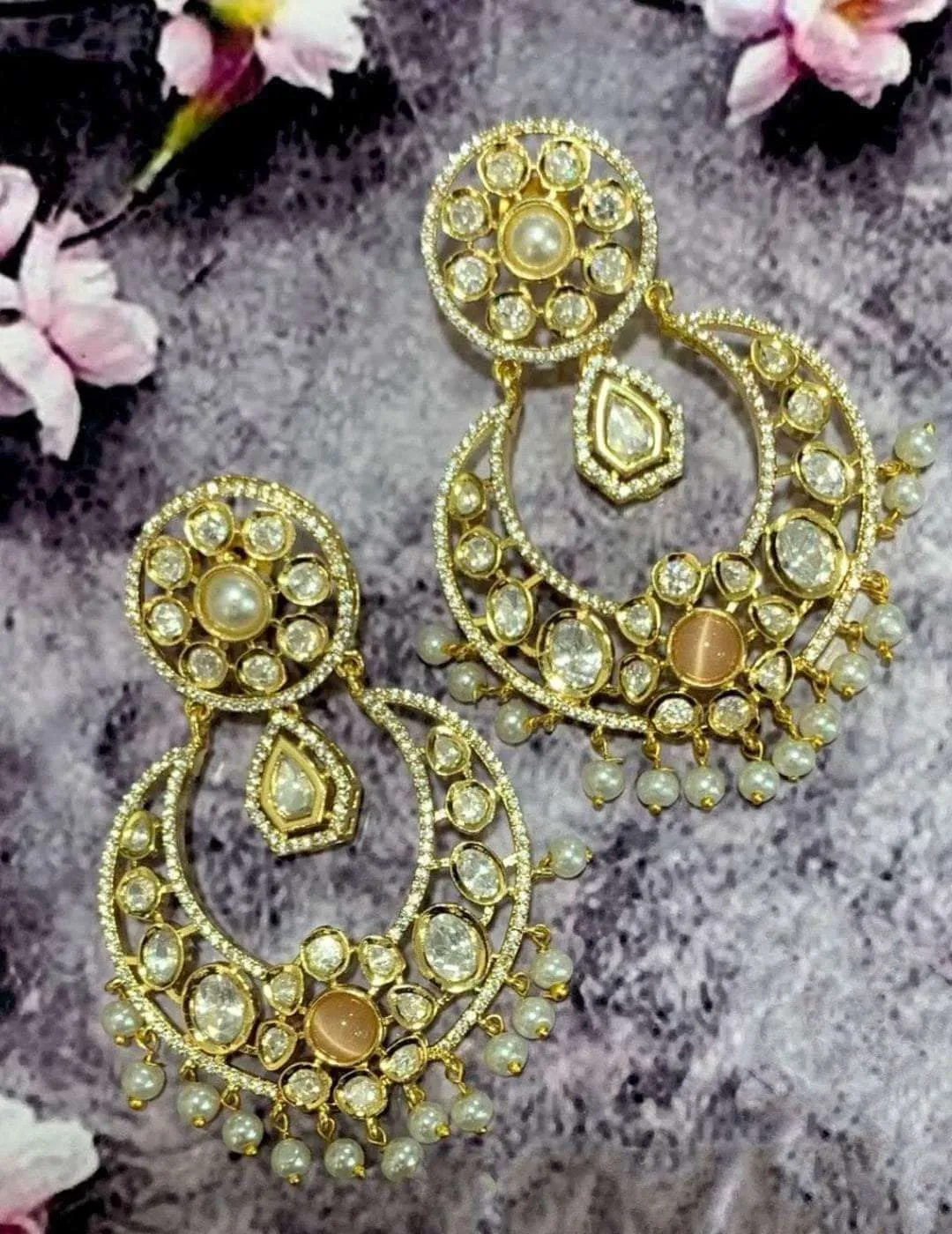 Chandbali Moti Kundan Earring