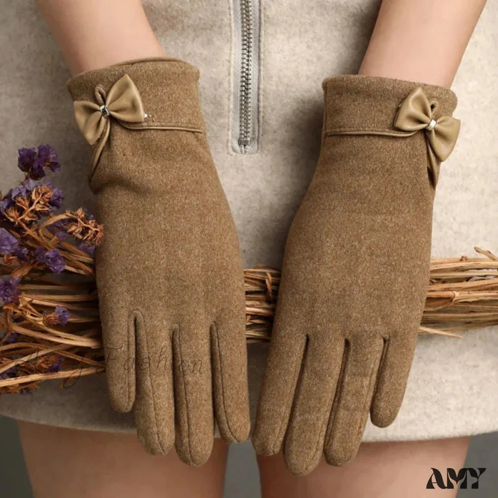 Christmas Cycling Gloves with Velvet Lining and Bow Detail