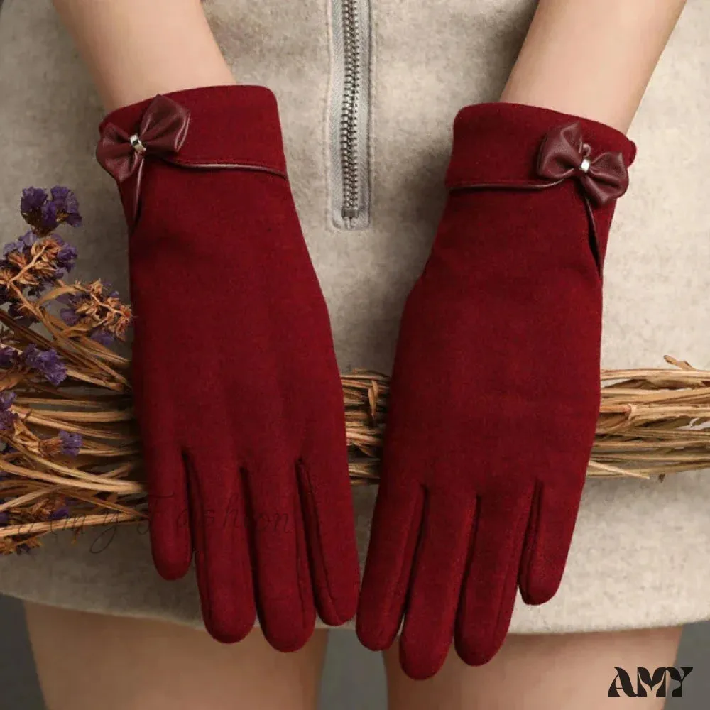 Christmas Cycling Gloves with Velvet Lining and Bow Detail