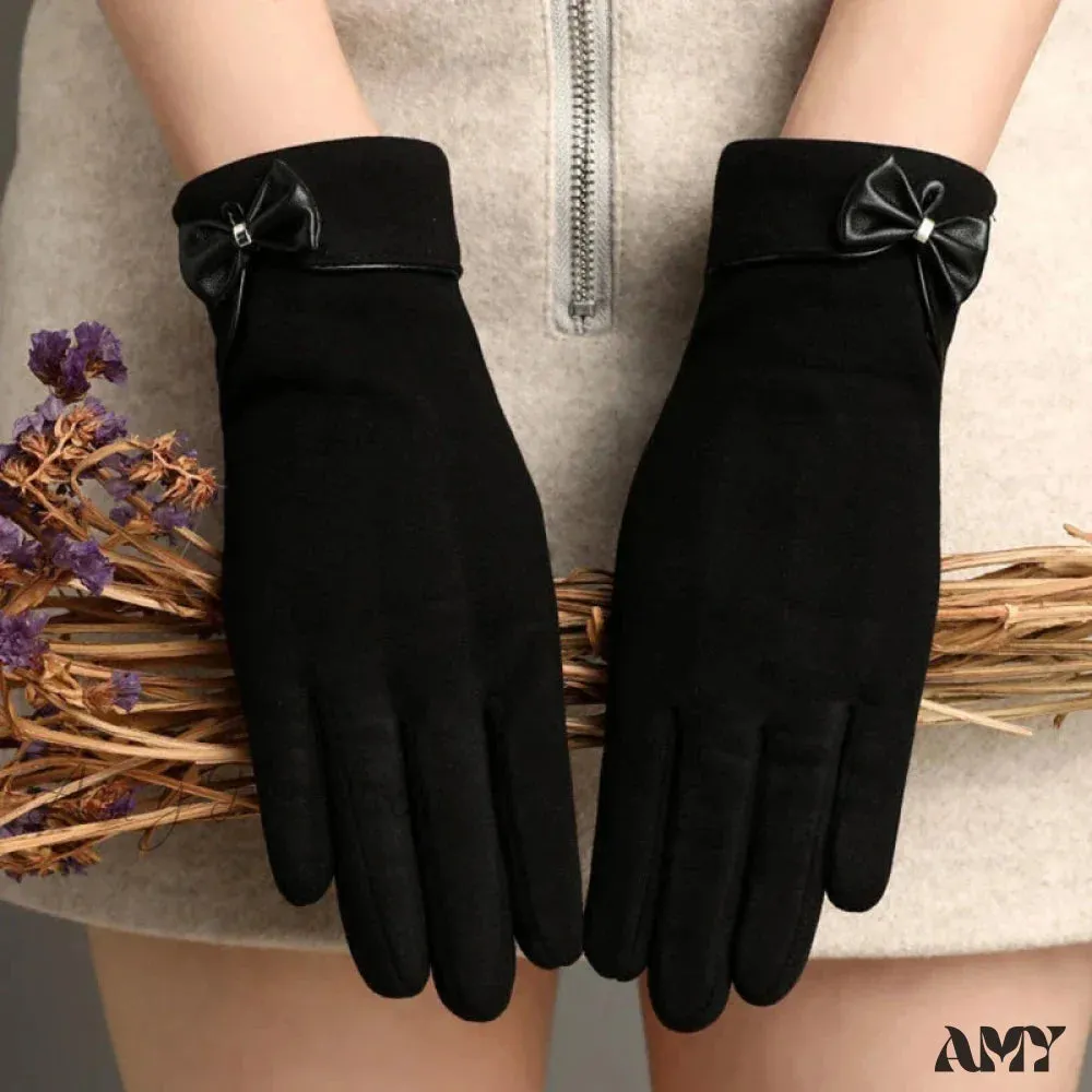 Christmas Cycling Gloves with Velvet Lining and Bow Detail