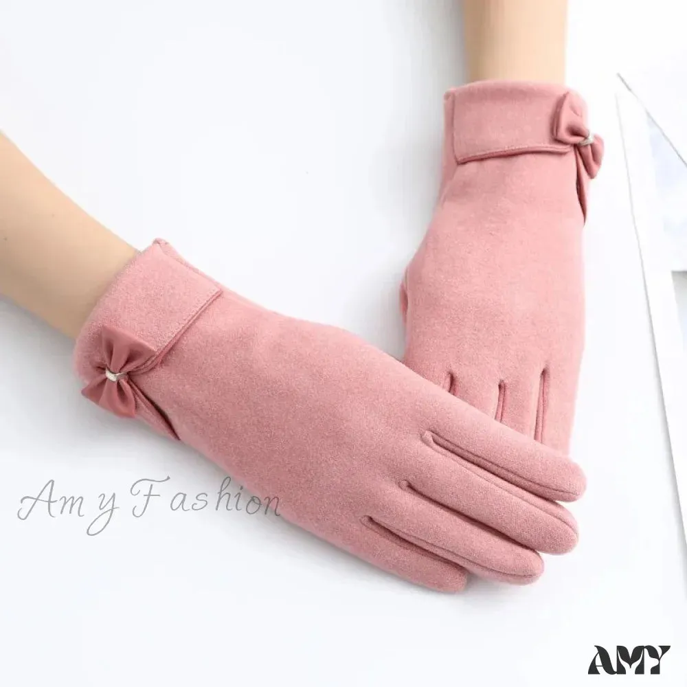 Christmas Cycling Gloves with Velvet Lining and Bow Detail