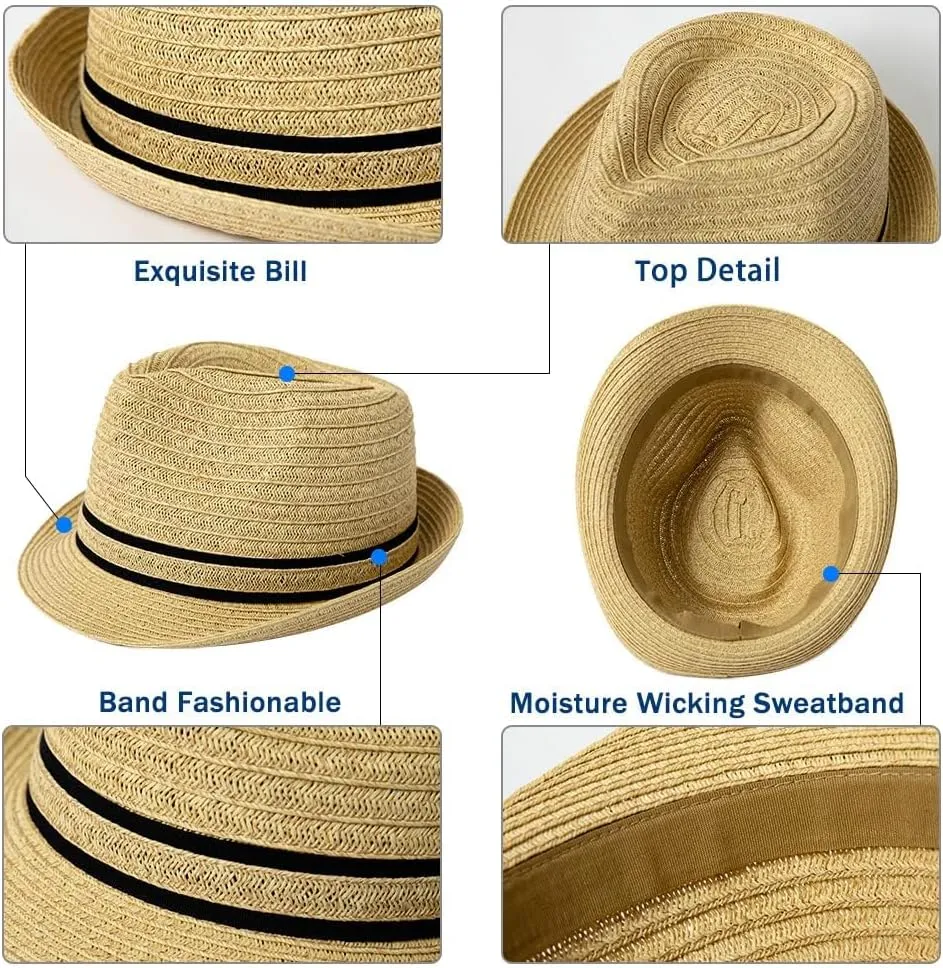 Comhats Oversize XL XXL Mens Summer Straw Fedoras Sun Hats Panama Derby Packable 57-64cm 22.4"-25.2" 7 1/8-8