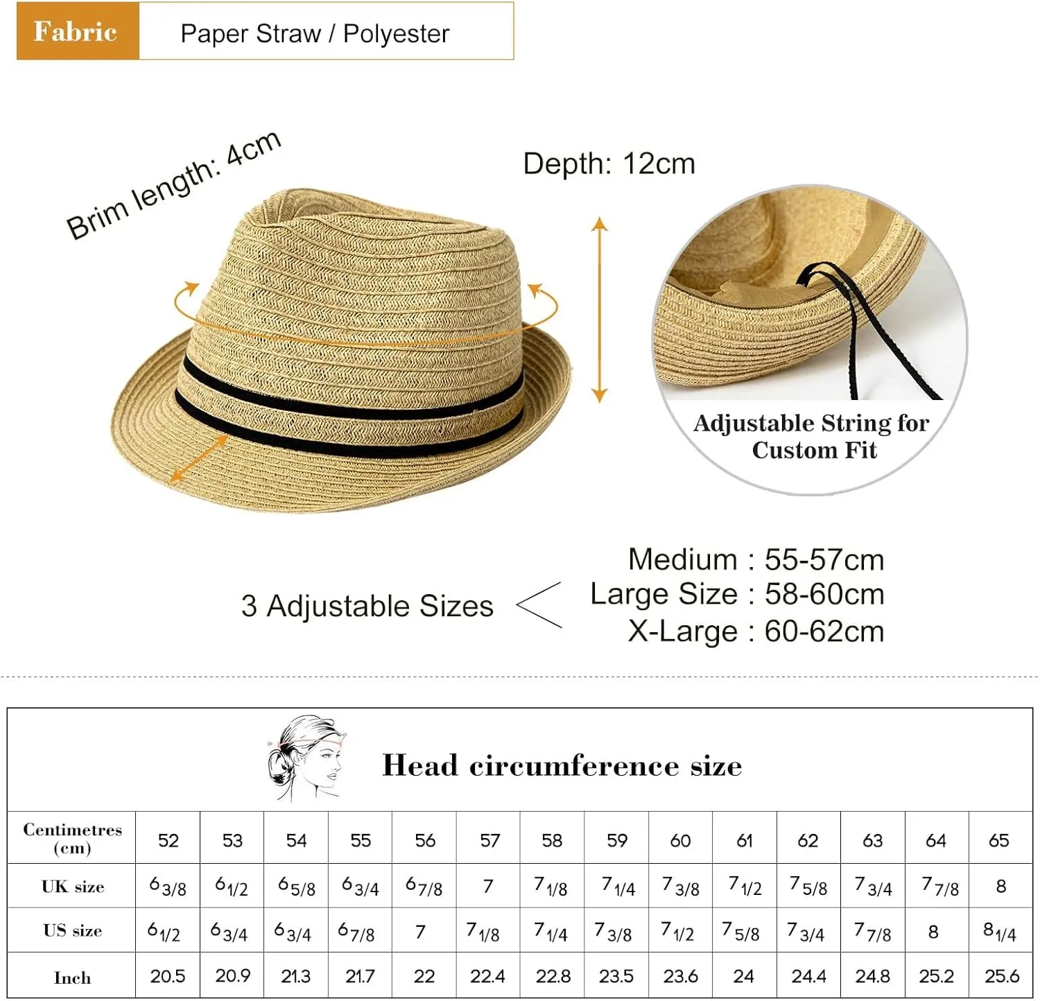 Comhats Oversize XL XXL Mens Summer Straw Fedoras Sun Hats Panama Derby Packable 57-64cm 22.4"-25.2" 7 1/8-8
