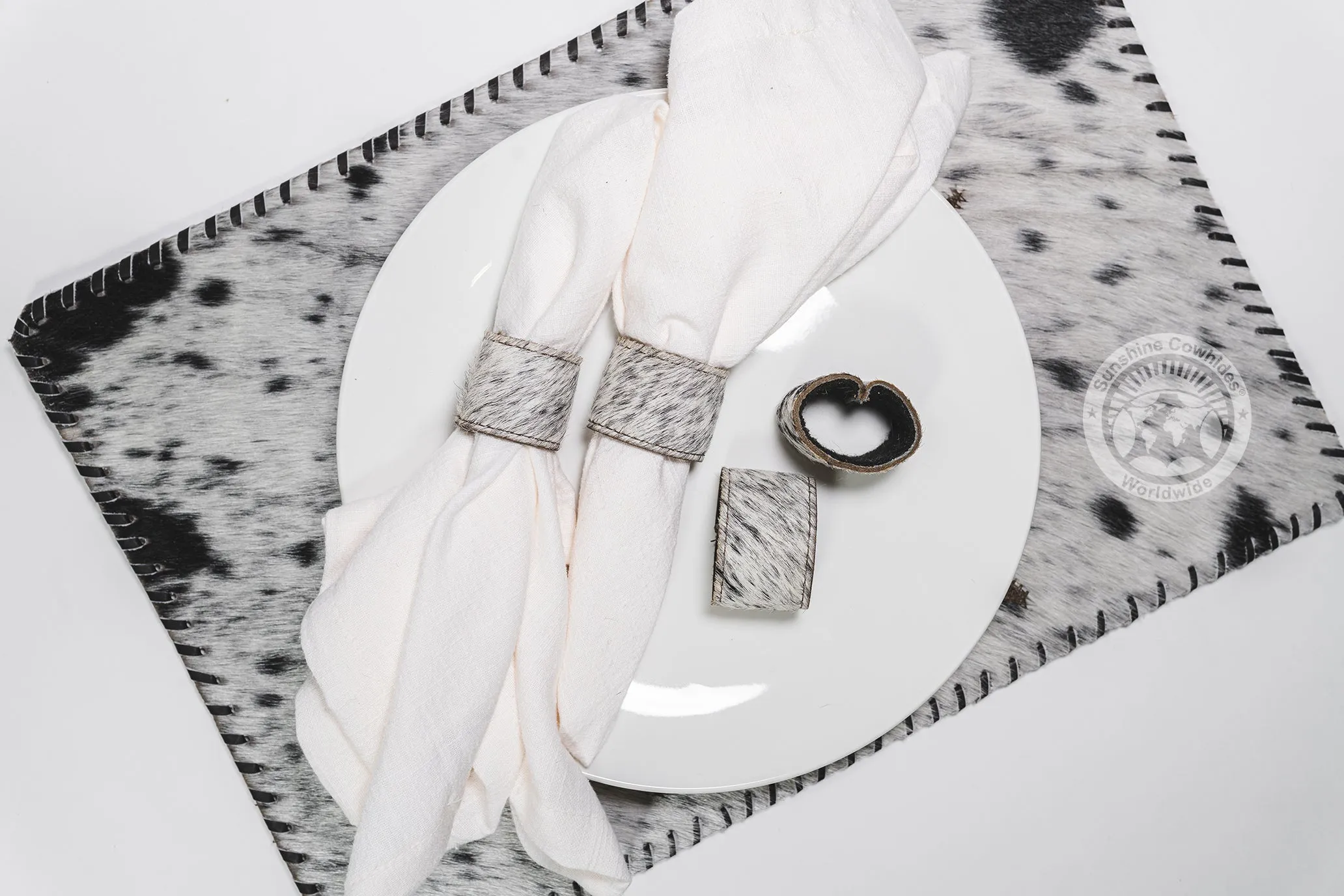 Cowhide Napkin Ring, Napkin Holder - SET OF 4