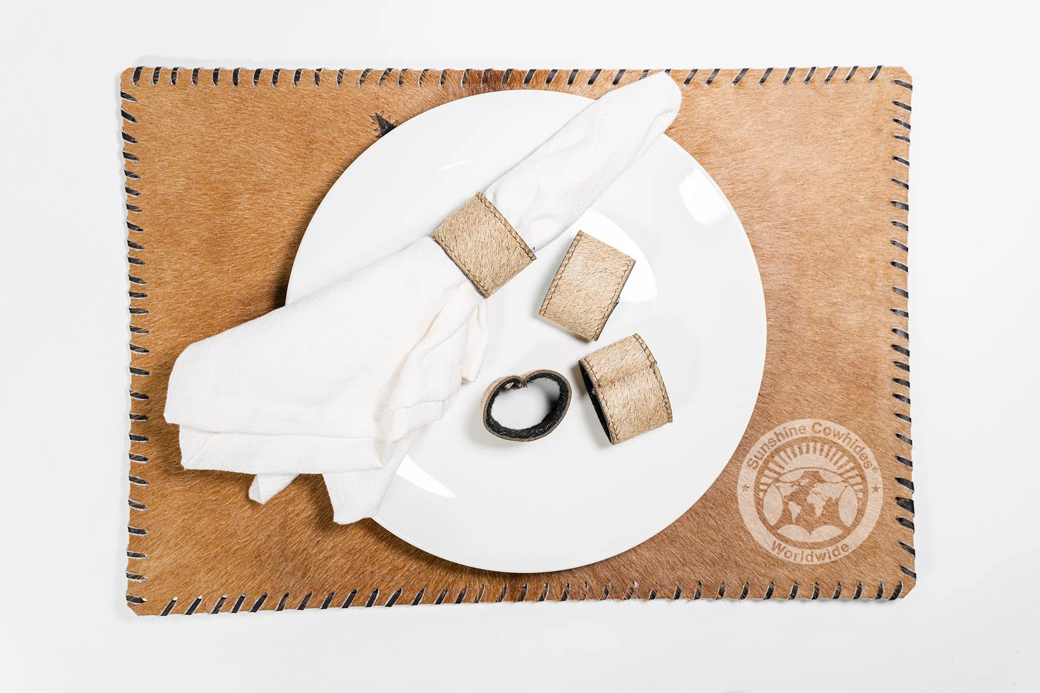 Cowhide Napkin Ring, Napkin Holder - SET OF 4