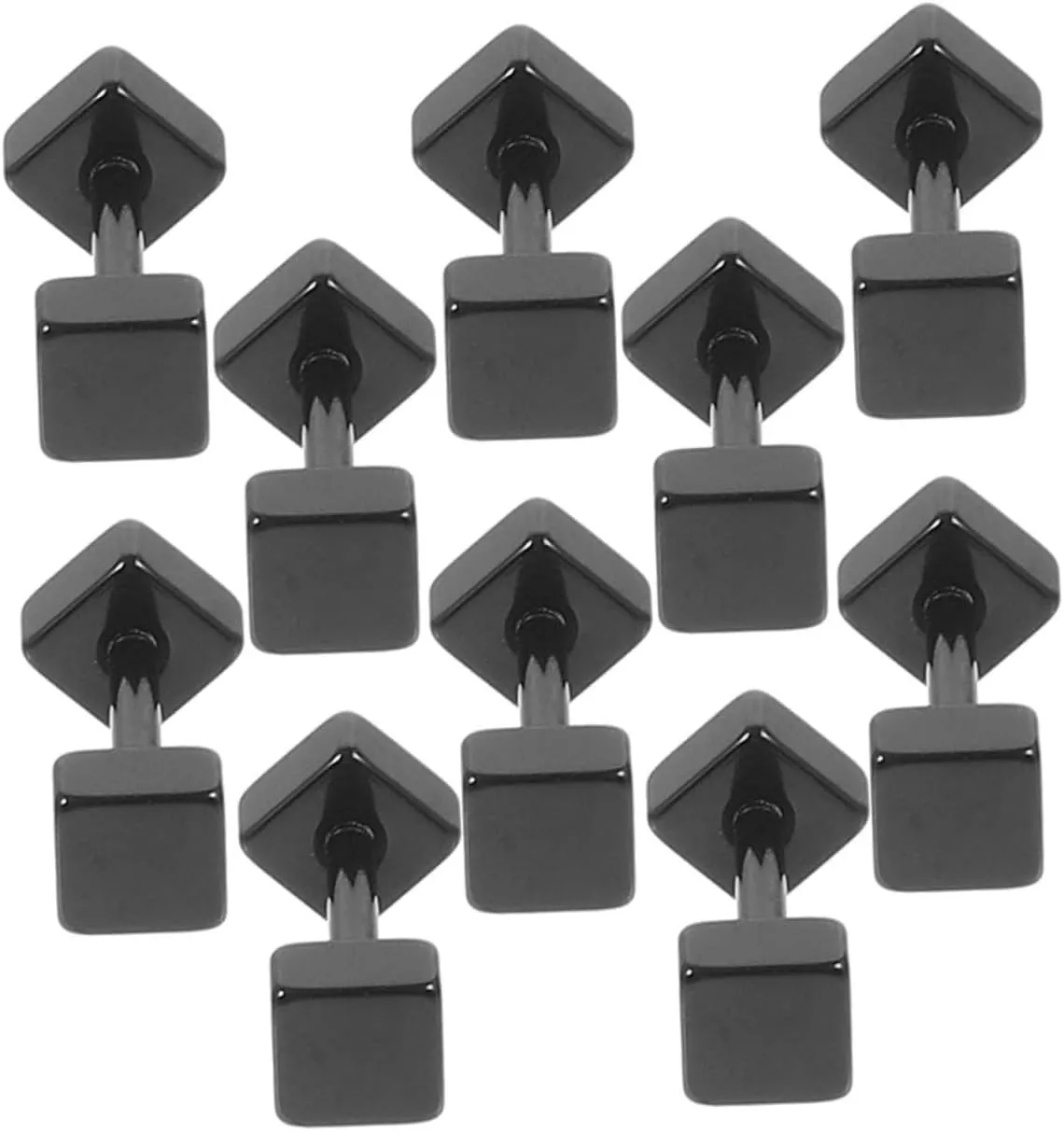 Didiseaon 10pcs Dumbbell Earrings for Men Women Stylish Titanium Steel Studs Minimalist Square Shape Cool Earrings