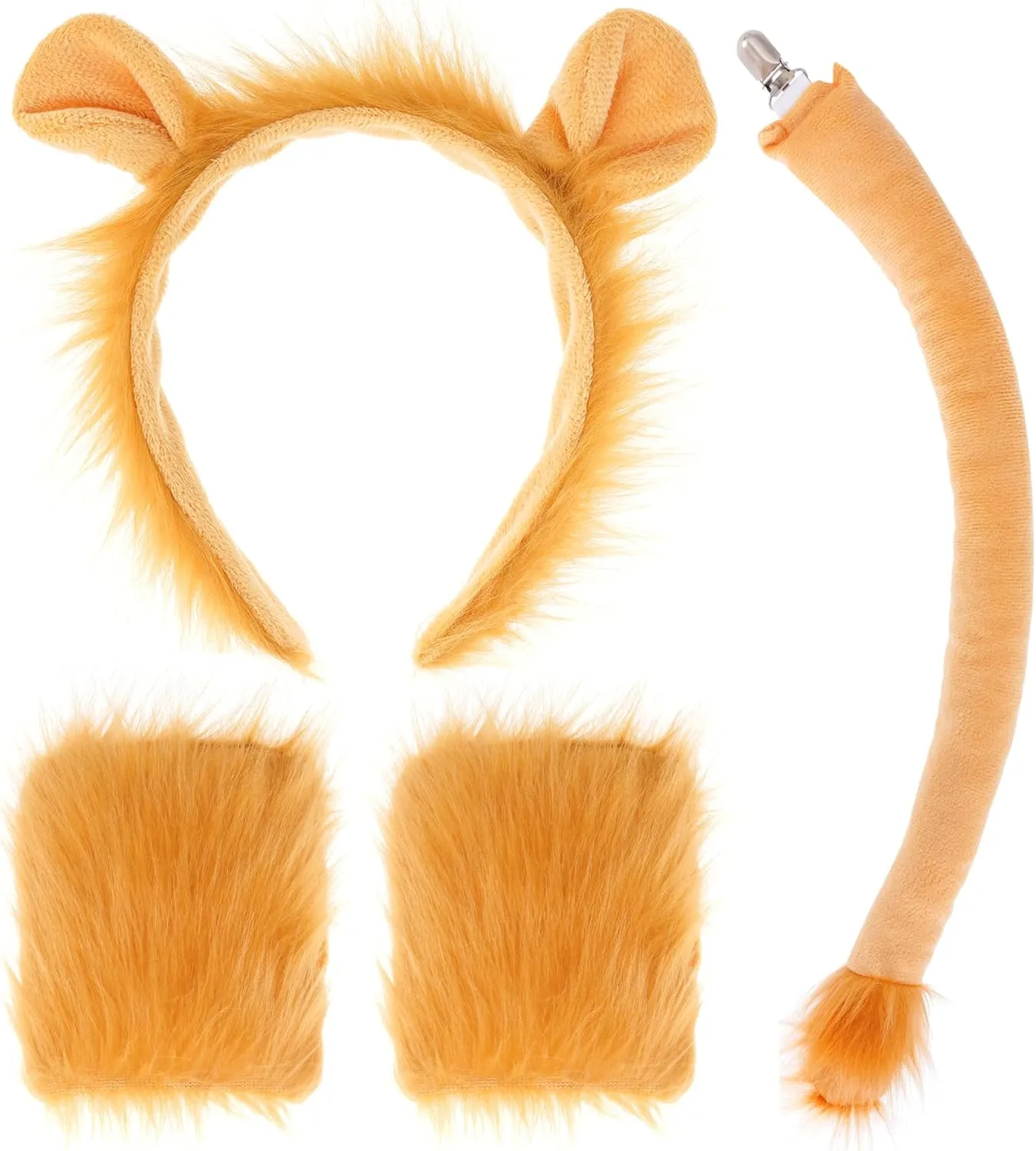 Dxhycc Lion Costume Set Lion Ears Headband, Paw Gloves and Tails for Halloween Dress-Up Accessory Kit
