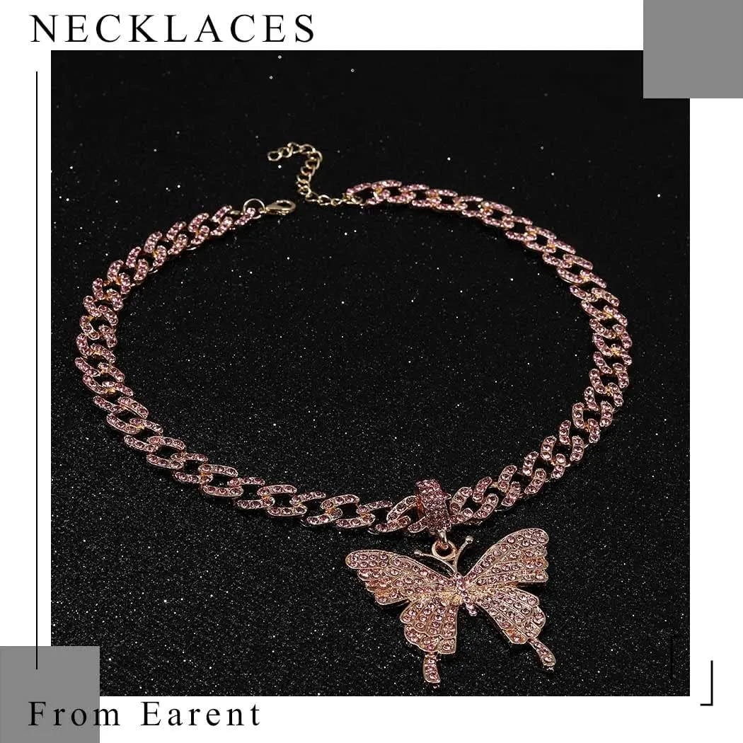 EARENT Butterfly Necklaces Jewelry Rhinestone Crystal Choker Chain for Women