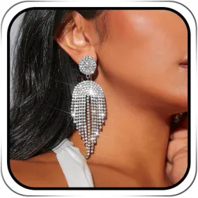 EARENT Earent Tassel Rhinestone Earrings Silver Dangling Long Chandelier Fringe Earring Sparkly Dangle Drop Earrings Vintage Wedding Prom Party Jewelry for Women (D-Silver D)