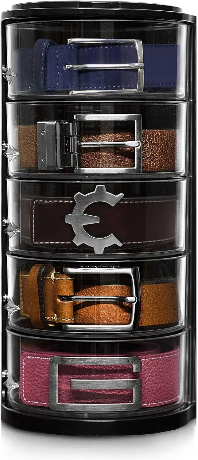 ELYPRO Premium Acrylic Belt Organizer - Sleek, Multi-Functional Storage for Belts, Jewelry, Makeup & Hair Accessories - Transparent, Rotating Drawers, Stackable & Wall-Mountable Design