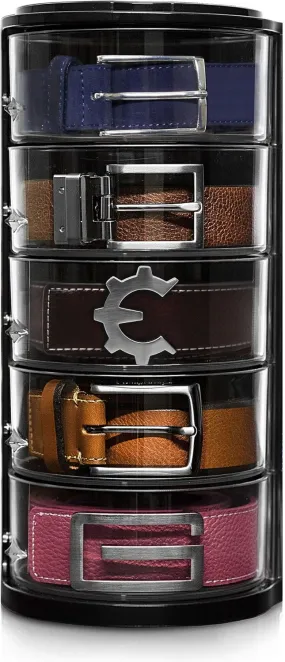 ELYPRO Premium Acrylic Belt Organizer - Sleek, Multi-Functional Storage for Belts, Jewelry, Makeup & Hair Accessories - Transparent, Rotating Drawers, Stackable & Wall-Mountable Design