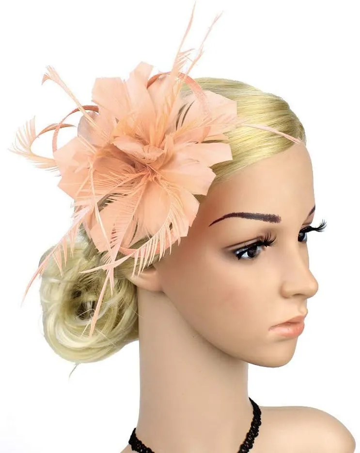 Fascinators Women Hair Clip Bride Wedding Derby Feather Flower Hairband Tea Party Church Fancy Cocktail Headpiece