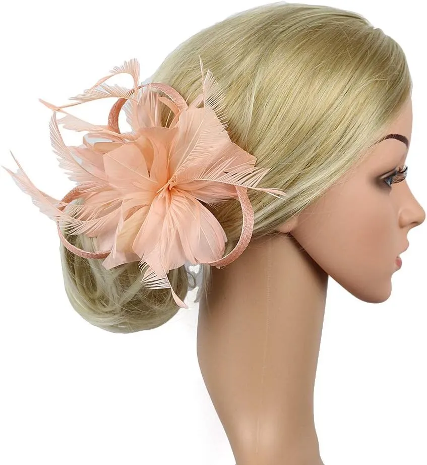 Fascinators Women Hair Clip Bride Wedding Derby Feather Flower Hairband Tea Party Church Fancy Cocktail Headpiece