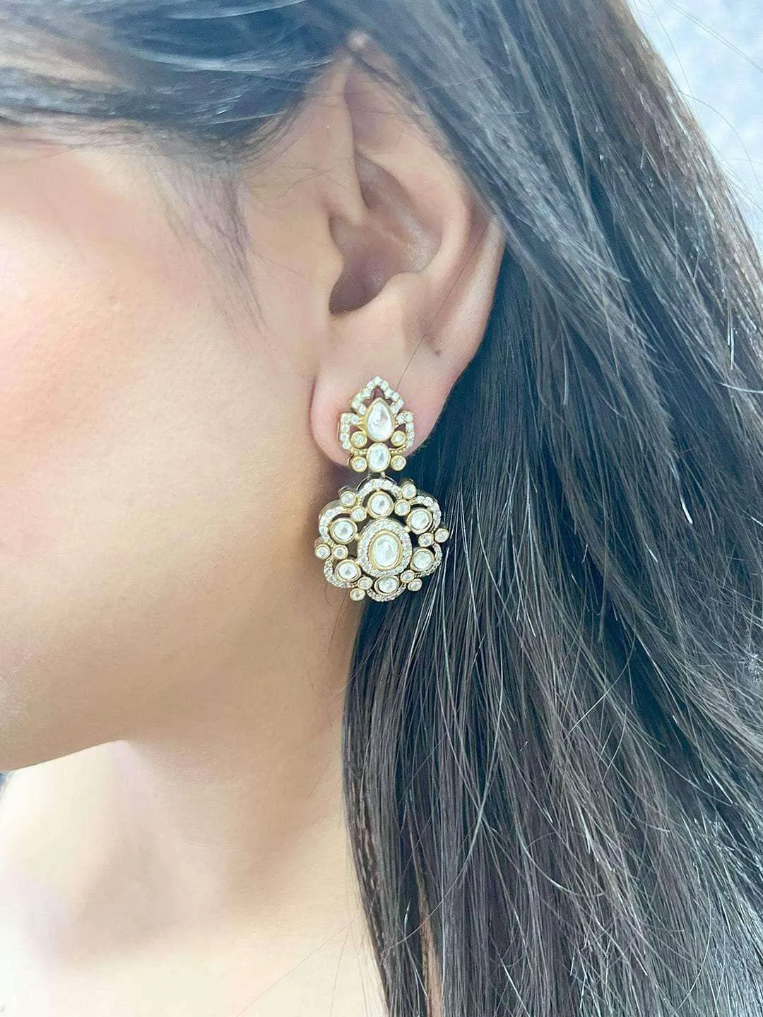 Floral Shaped Polki Earring