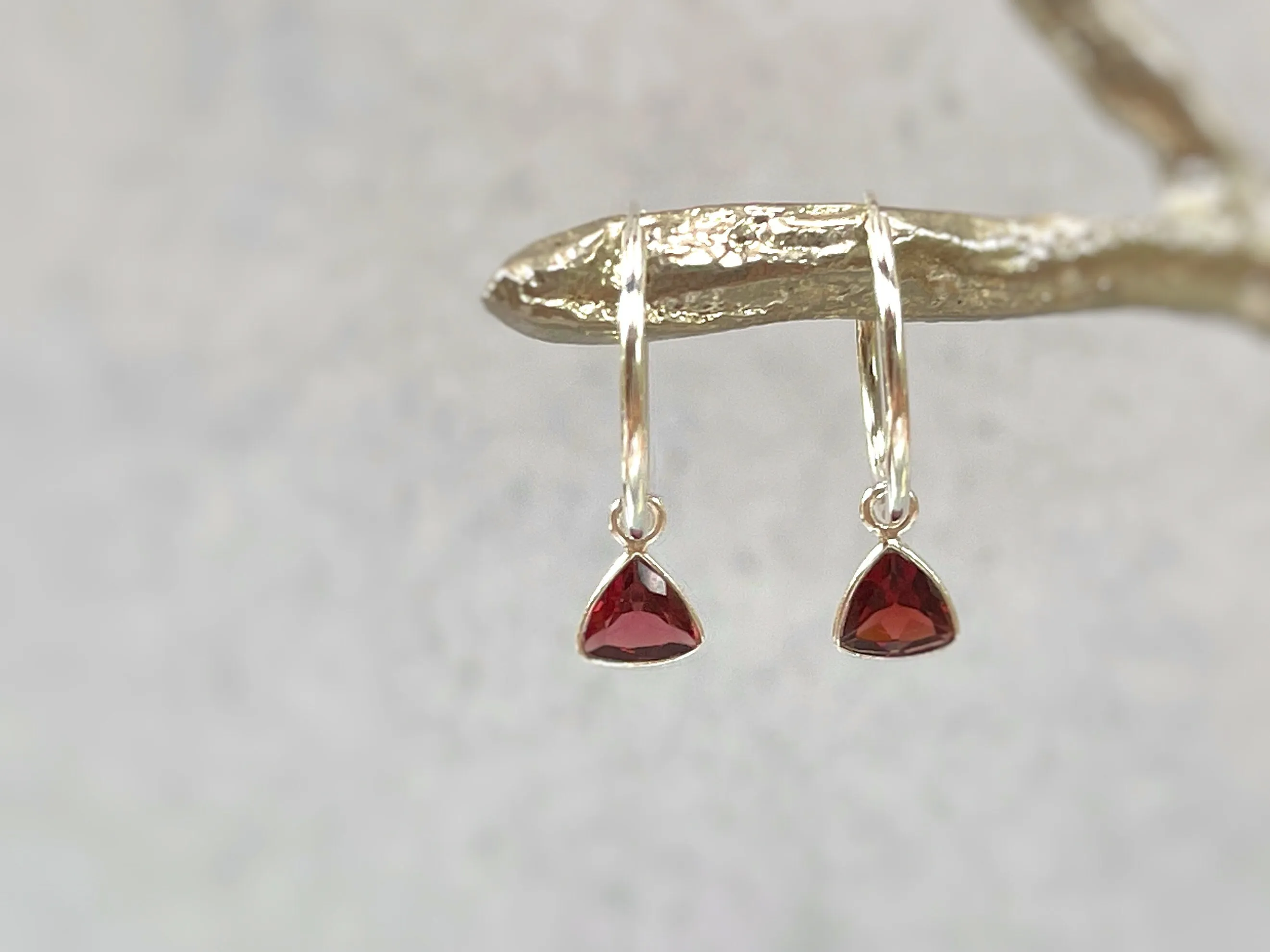 Garnet Hoop earrings Sterling Silver Dangly huggie earrings dainty gemstone earrings handmade jewelry red
