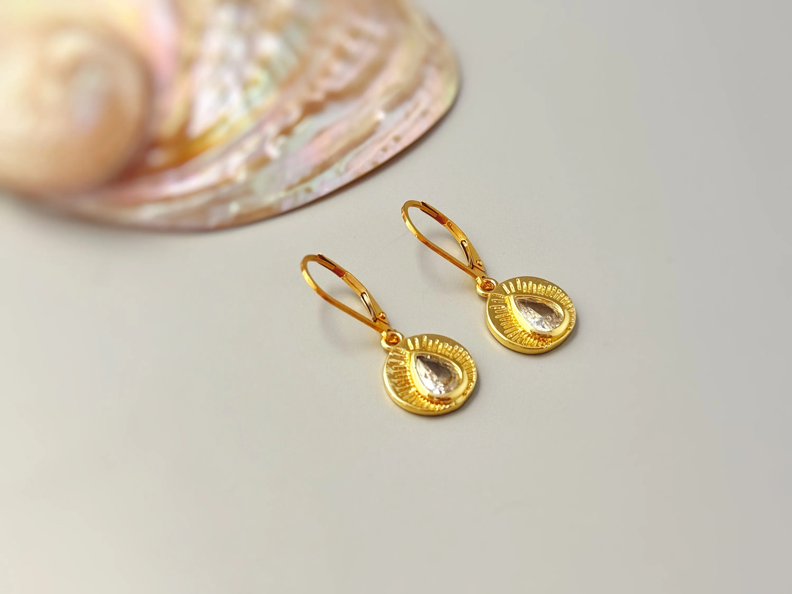 Gold Sunburst Crystal Earrings dangle