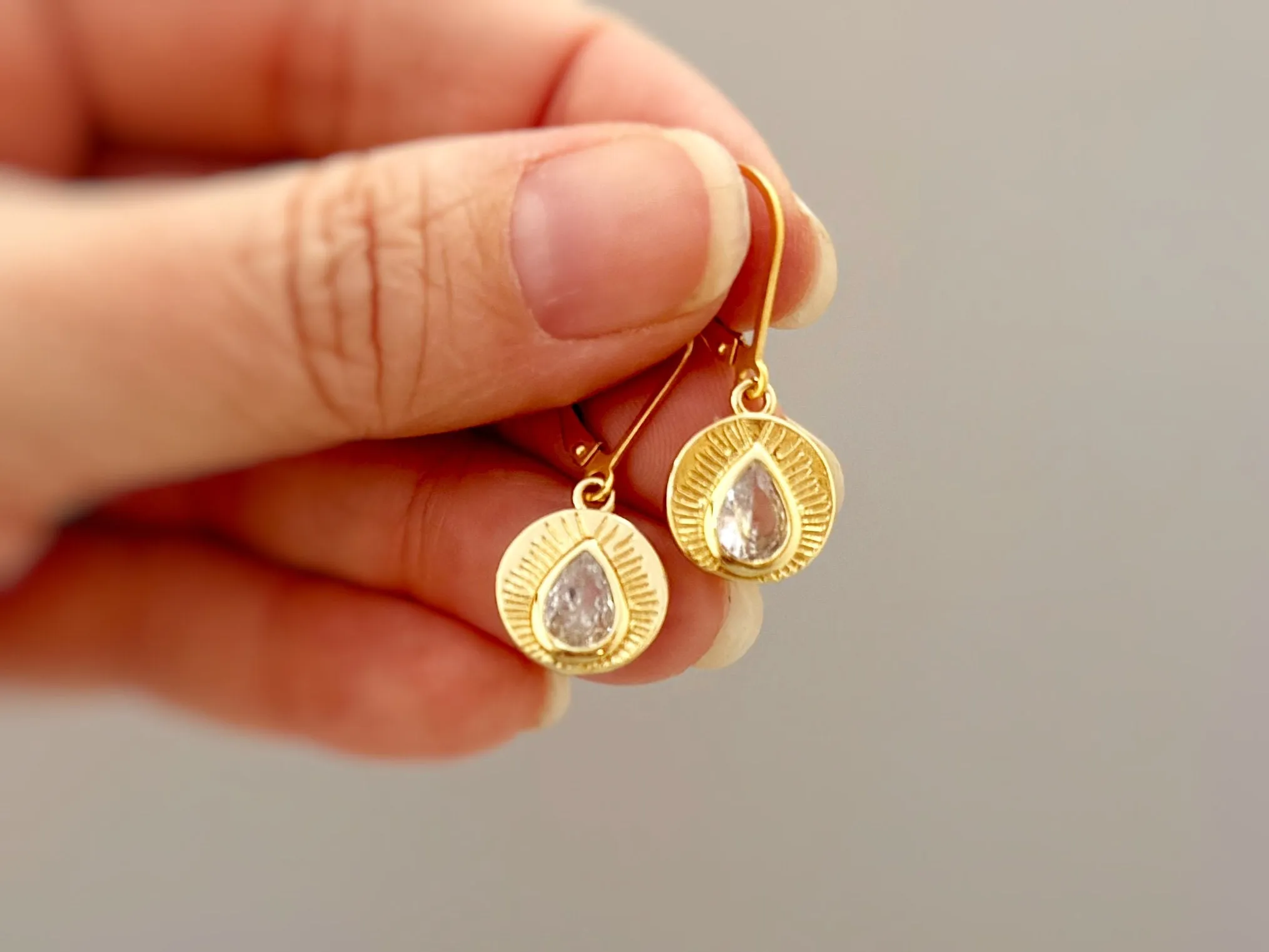 Gold Sunburst Crystal Earrings dangle