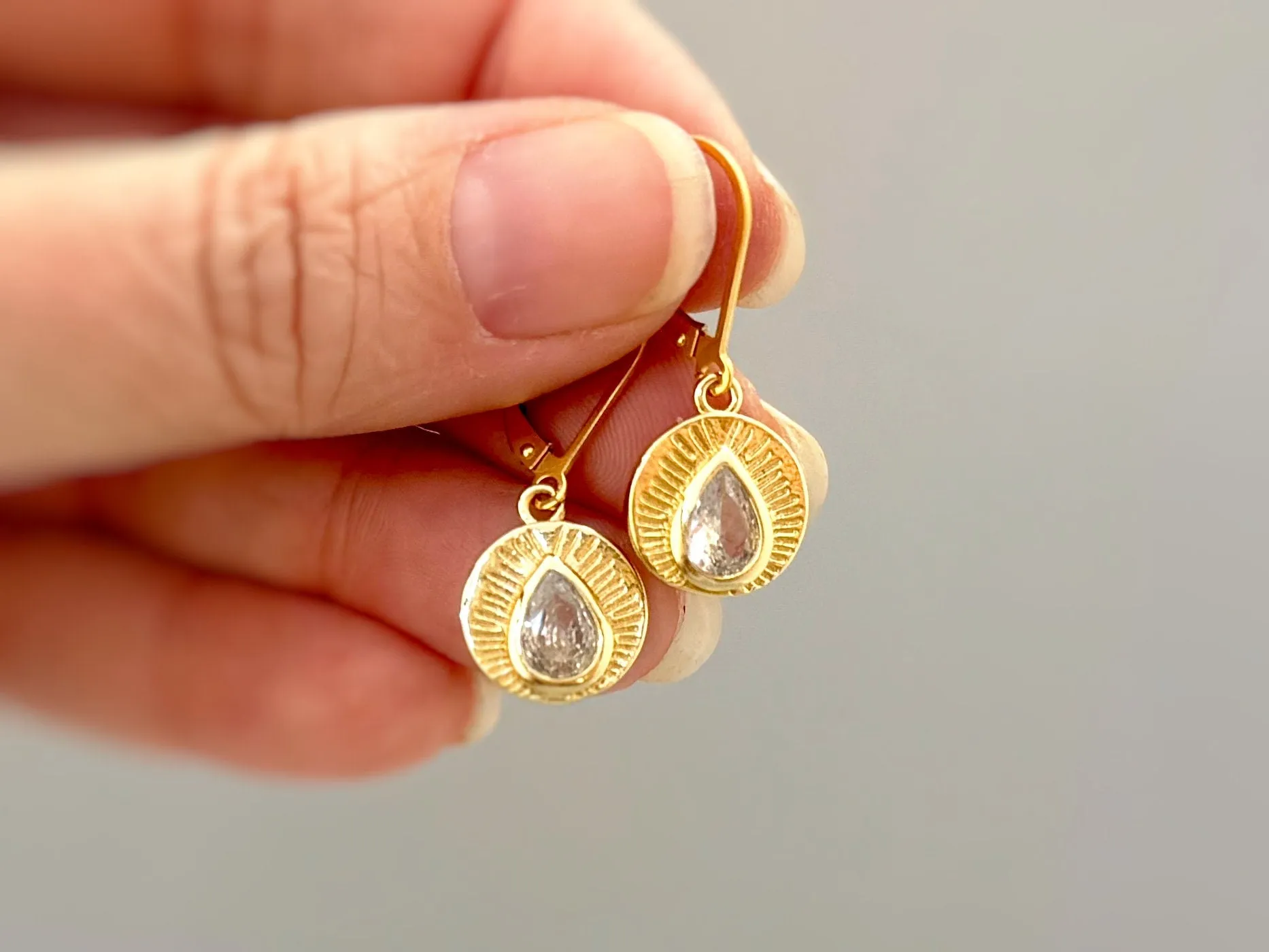 Gold Sunburst Crystal Earrings dangle