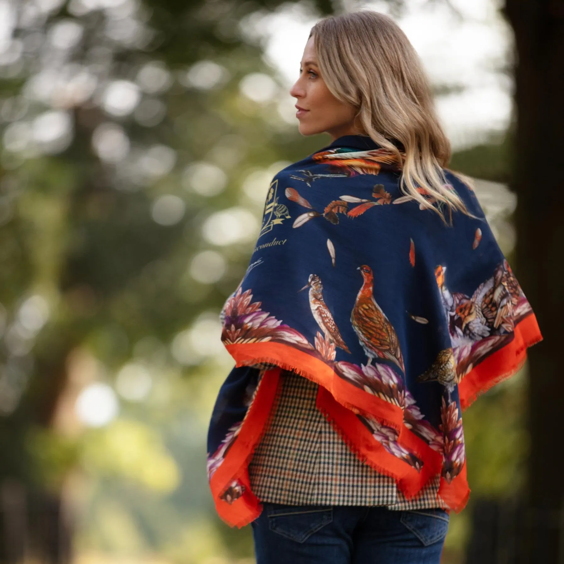 Grouse Misconduct Navy Blue & Seville Orange Wool Silk Shawl
