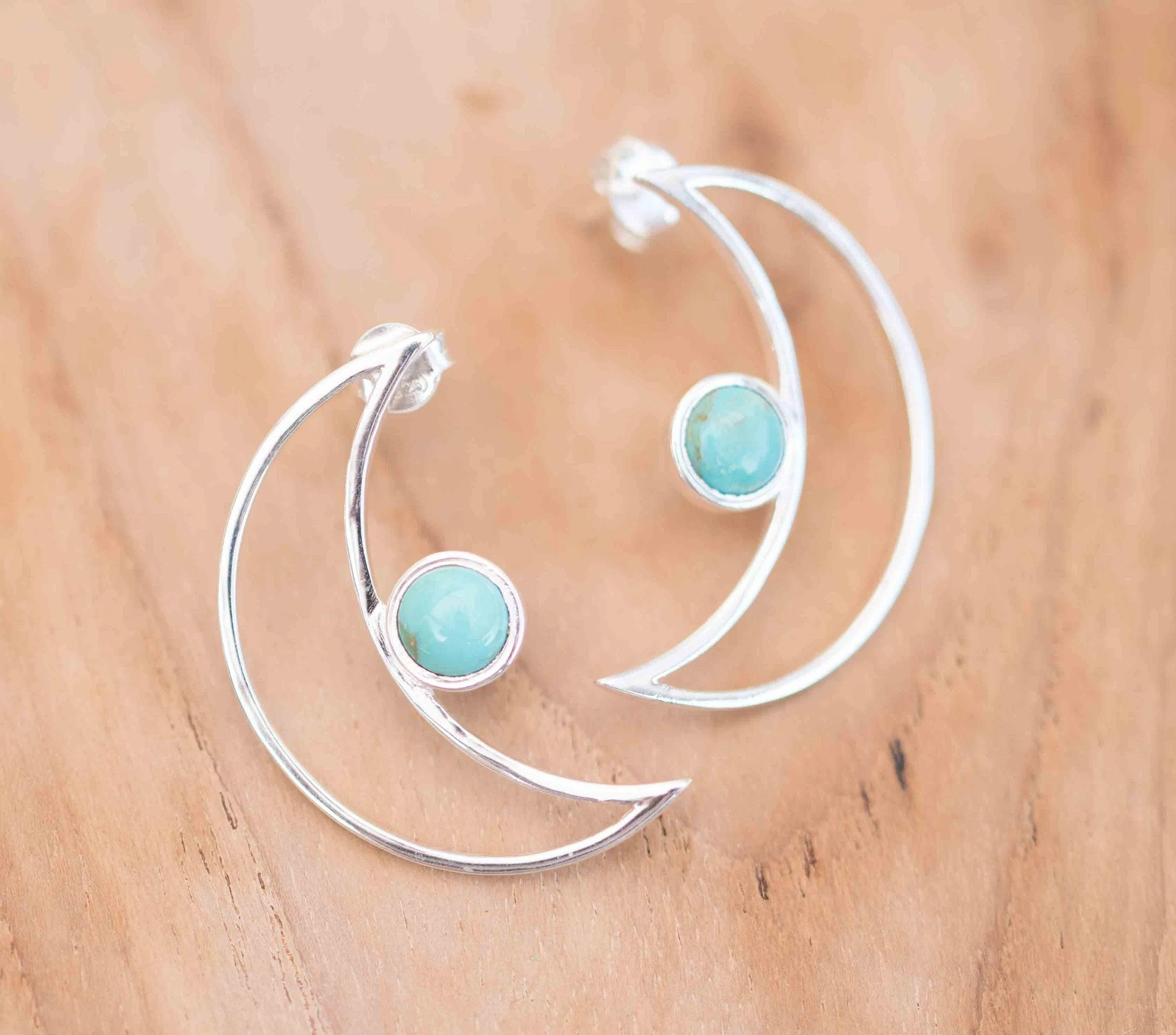 Half Moon Earrings ~ Turquoise ~ Sterling Silver 925 ~ ME160