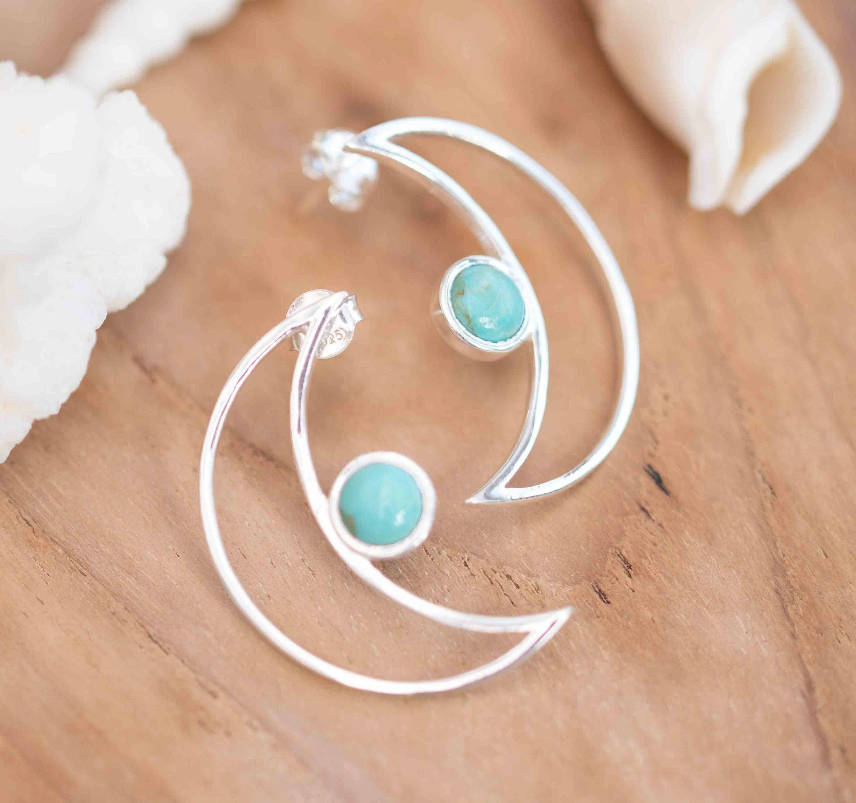 Half Moon Earrings ~ Turquoise ~ Sterling Silver 925 ~ ME160