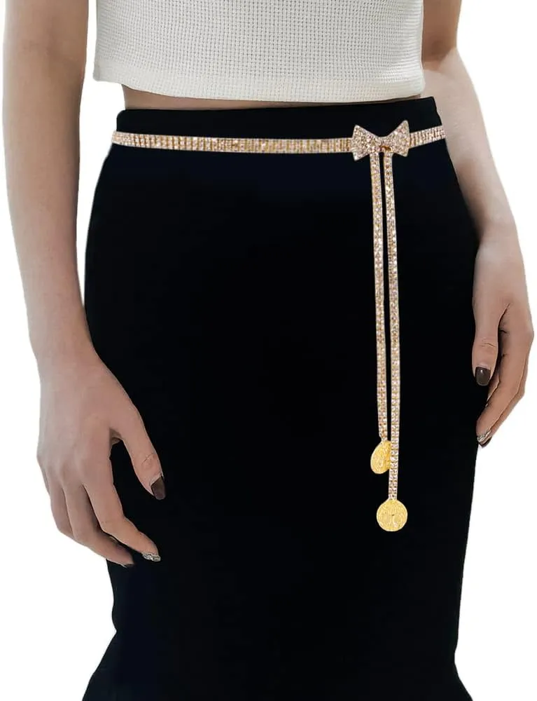 jascaela Women's Sparkle Rhinestonel Chain Belt Glitter Waist Belt for Wedding Dress Formal dress